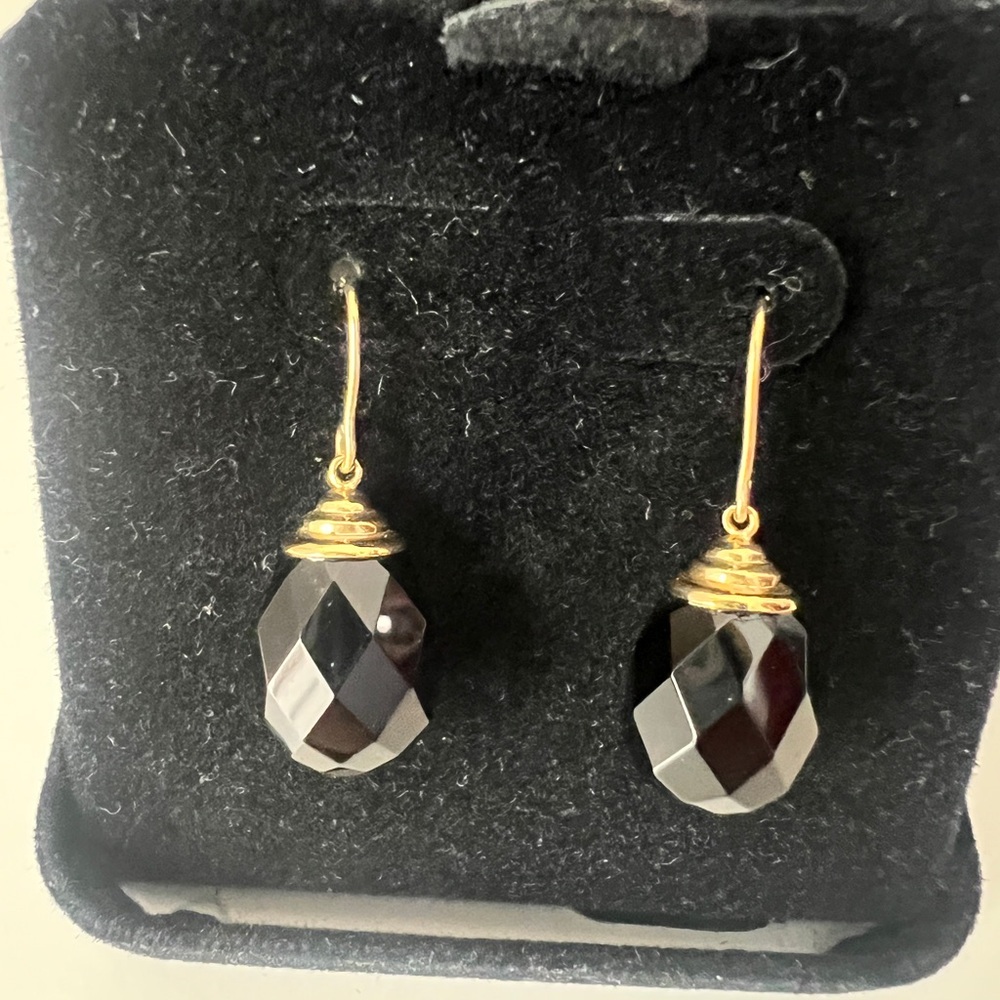 Dangle Onyx 14k Solid Gold Earnings - Picture 2 of 8